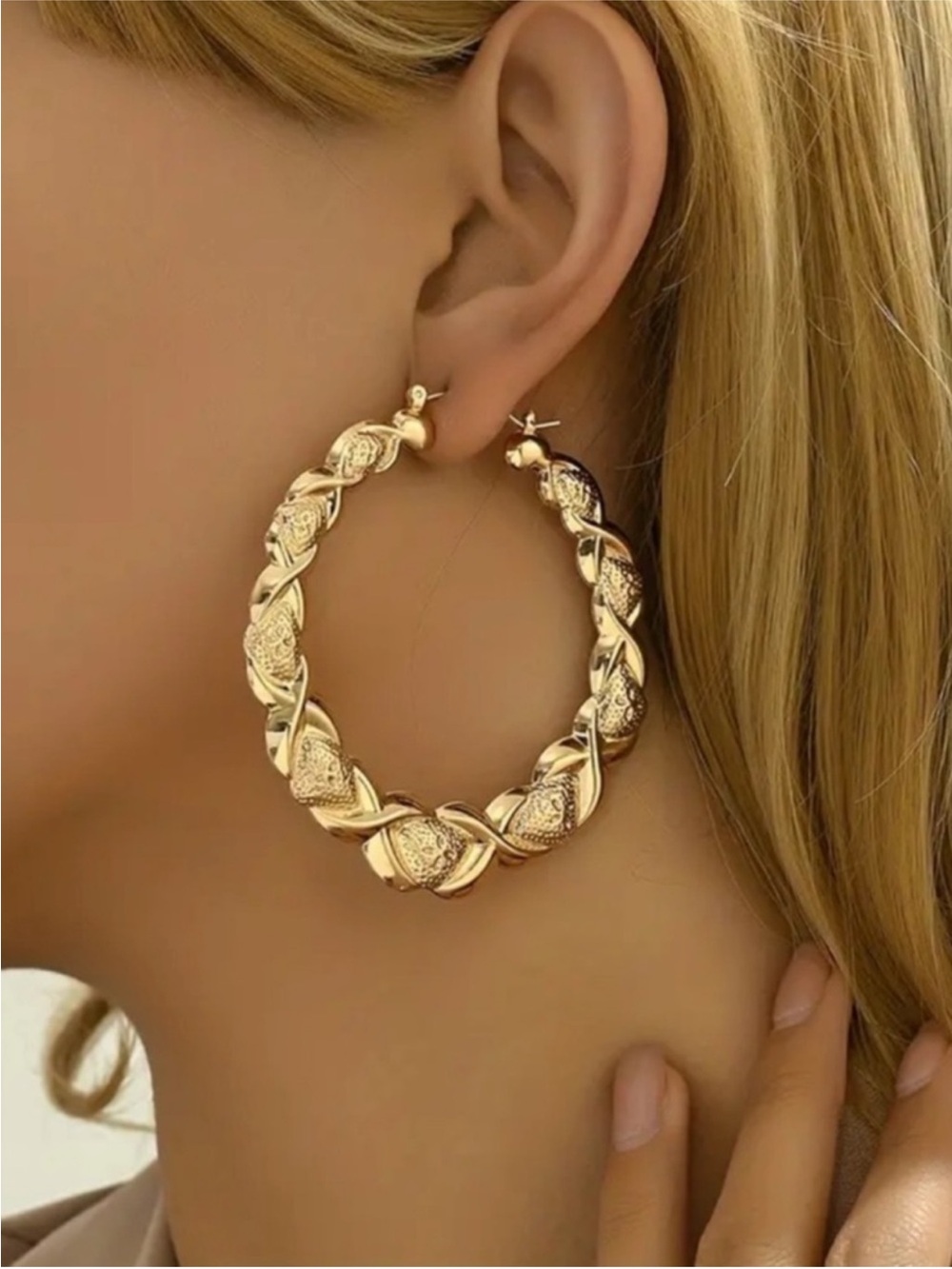 New Gold Tone Braided Hoop Geometric Earrings